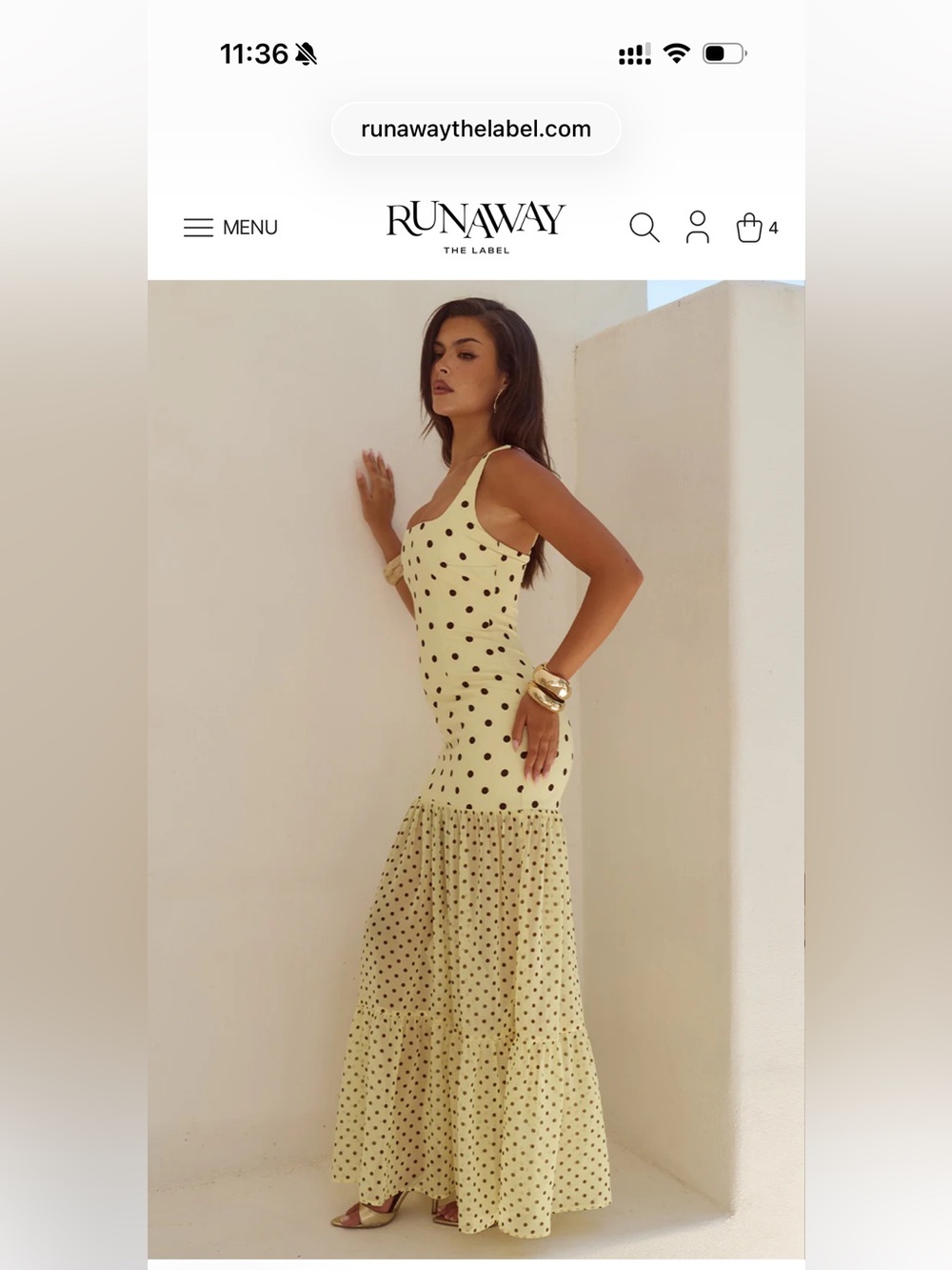 Polka Dot Yellow Brown Runaway the Label Tillie Maxi Dress - Picture 5 of 5